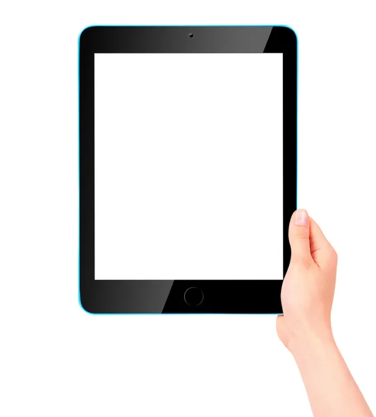 Tablet tela sensível ao toque computador com mão — Fotografia de Stock