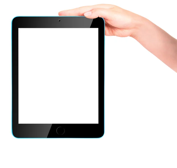 Aanraking scherm tablet pc met hand — Stockfoto
