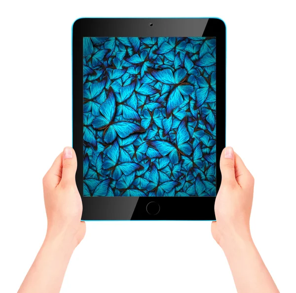 Butterfly flying out from tablet computer — Stock Photo, Image