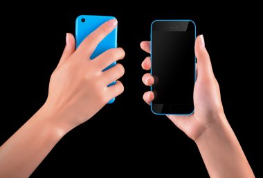 el ile boş ekran siyah akıllı telefon tutarak