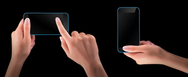 Hand holding Black Smartphone with blank screen — Stock Photo, Image