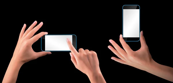 Hand hält schwarzes Smartphone mit leerem Bildschirm — Stockfoto