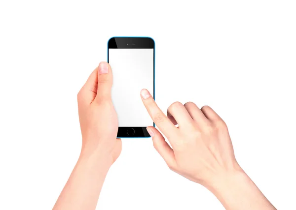 Hand som håller svart smartphone med blank skärm — Stockfoto