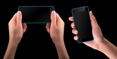 el ile boş ekran siyah akıllı telefon tutarak