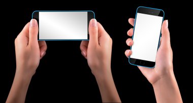 el ile boş ekran siyah akıllı telefon tutarak