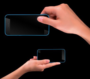 el ile boş ekran siyah akıllı telefon tutarak