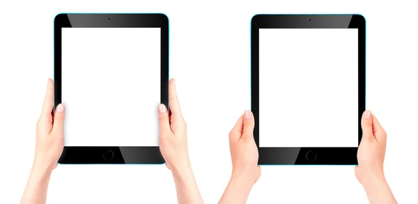 Aanraking scherm tablet pc met hand — Stockfoto