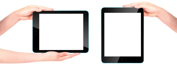 Touch screen tablet computer with hand — Stock Photo, Image