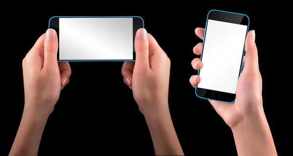 Hand hält schwarzes Smartphone mit leerem Bildschirm — Stockfoto