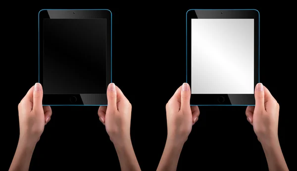 Touch screen tablet computer with hand — Stock Photo, Image