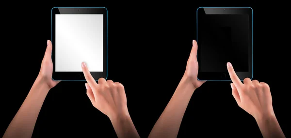 Aanraking scherm tablet pc met hand — Stockfoto