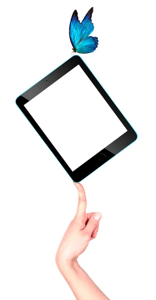 Tablet touch screen con mano — Foto Stock