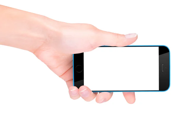 Hand met zwarte smartphone met leeg scherm — Stockfoto