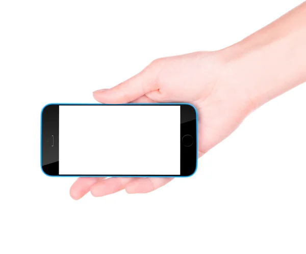 Hand met zwarte smartphone met leeg scherm — Stockfoto