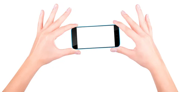 Hand holding Black Smartphone with blank screen — Stock Photo, Image