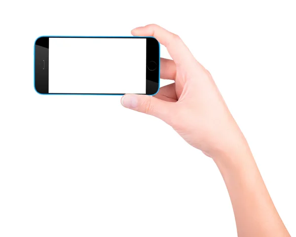 Hand met zwarte smartphone met leeg scherm — Stockfoto