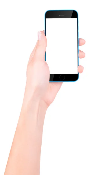 Hand holding Black Smartphone with blank screen — Stock Photo, Image