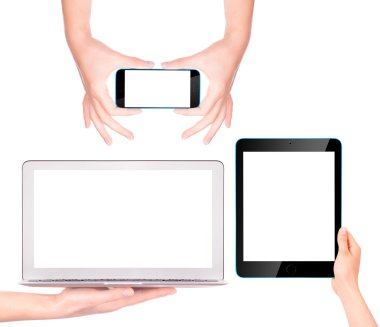 dizüstü bilgisayar, dijital tablet ve el ile hareket eden telefon