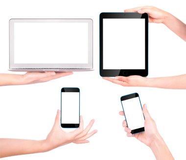 dizüstü bilgisayar, dijital tablet ve el ile hareket eden telefon