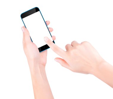 el ile boş ekran siyah akıllı telefon tutarak