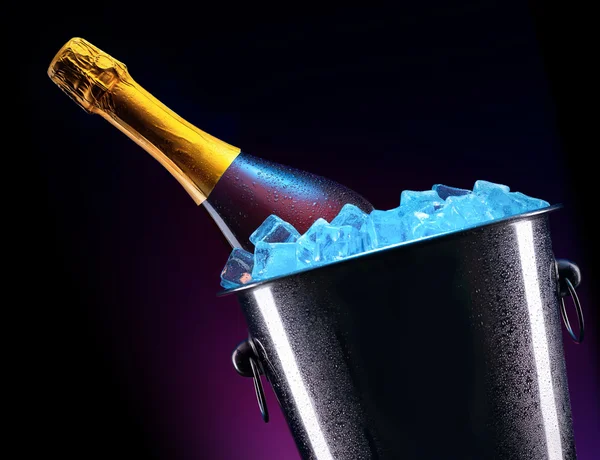 Botella de champán en cubo de hielo —  Fotos de Stock