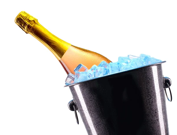 Bottle of champagne in ice bucket — Stock Photo, Image