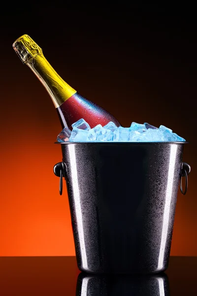 Bottle of champagne in ice bucket — Stock Photo, Image