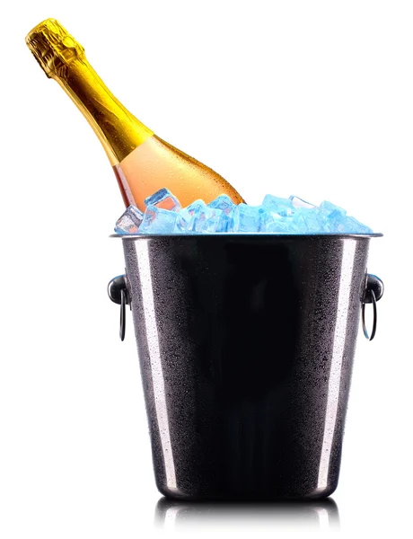 Bottle of champagne in ice bucket — Stock Photo, Image