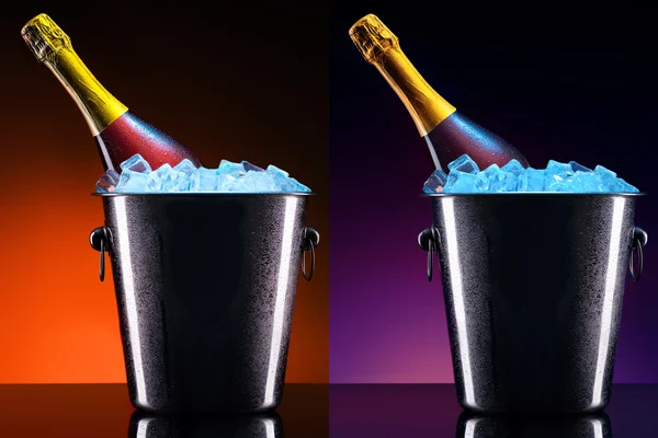 氷のバケツでシャンパンのボトル — ストック写真