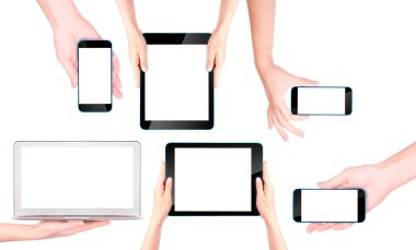 dizüstü bilgisayar, dijital tablet ve el ile hareket eden telefon