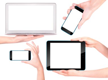 dizüstü bilgisayar, dijital tablet ve el ile hareket eden telefon