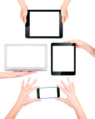 dizüstü bilgisayar, dijital tablet ve el ile hareket eden telefon