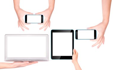 dizüstü bilgisayar, dijital tablet ve el ile hareket eden telefon