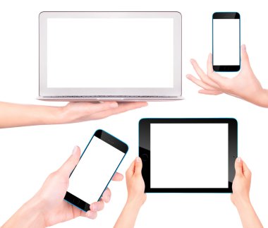 dizüstü bilgisayar, dijital tablet ve el ile hareket eden telefon