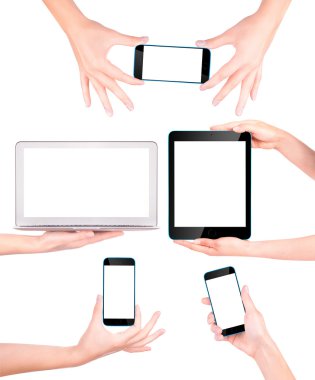dizüstü bilgisayar, dijital tablet ve el ile hareket eden telefon