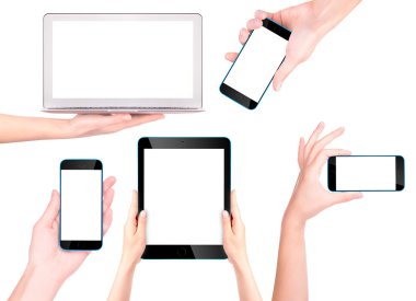 dizüstü bilgisayar, dijital tablet ve el ile hareket eden telefon