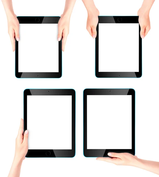 Érint képernyő tabletta számítógép kézzel — Stock Fotó