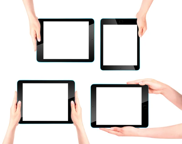 Touch screen tablet computer with hand — Stock Photo, Image