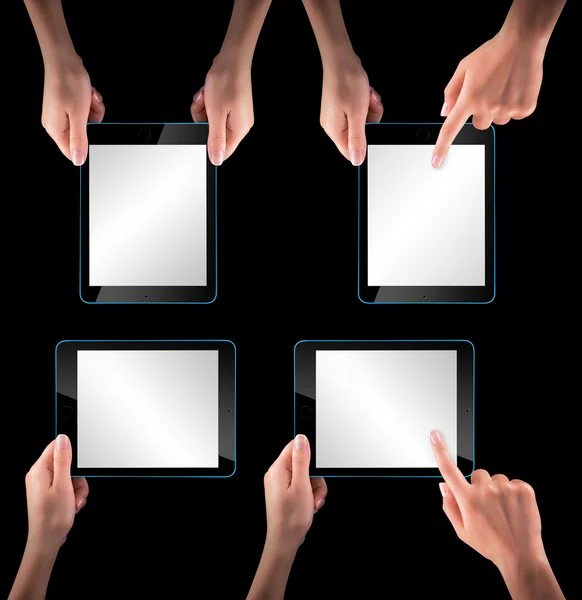 Touch screen tablet computer with hand — Stock Photo, Image