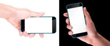 el ile boş ekran siyah akıllı telefon tutarak