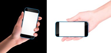 el ile boş ekran siyah akıllı telefon tutarak