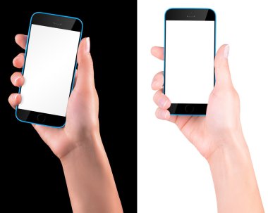 el ile boş ekran siyah akıllı telefon tutarak