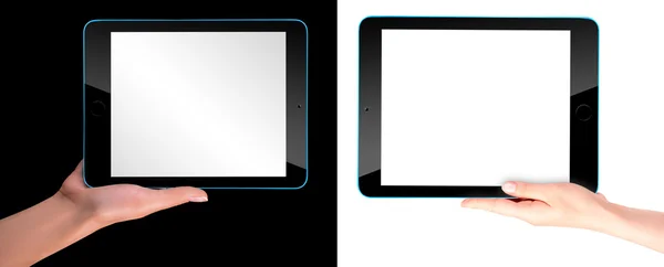 Touch screen tablet computer with hand — Stock Photo, Image