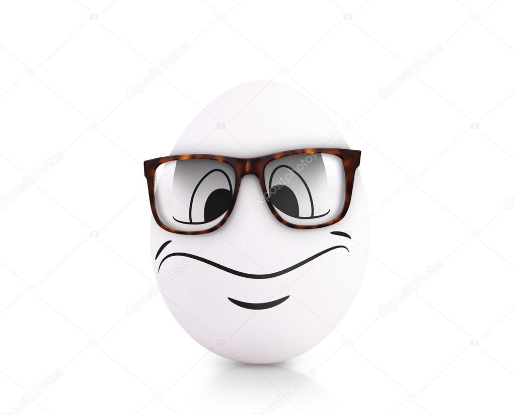 Concept white egg with emotions in clothes