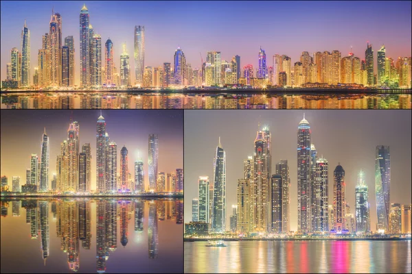 Collage av skönhet panorama på Dubai marina. — Stockfoto