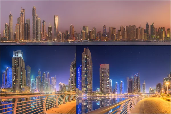 Collage av skönhet panorama på Dubai marina. — Stockfoto