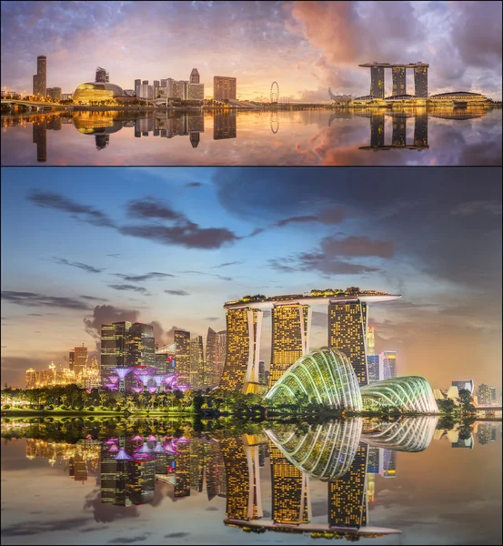 Set of Singapore Skyline and view in Marina Bay — Stock Photo, Image