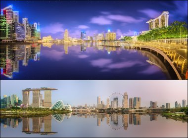 Singapur manzarası ve Marina Bay görünümünde kümesi