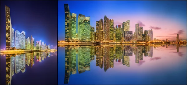 Uppsättning av Singapore Skyline och Visa i Marina Bay — Stockfoto