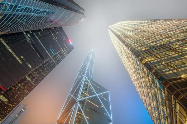 Looking up Hong Kong skyscrapers and office buildings — Stock Photo, Image